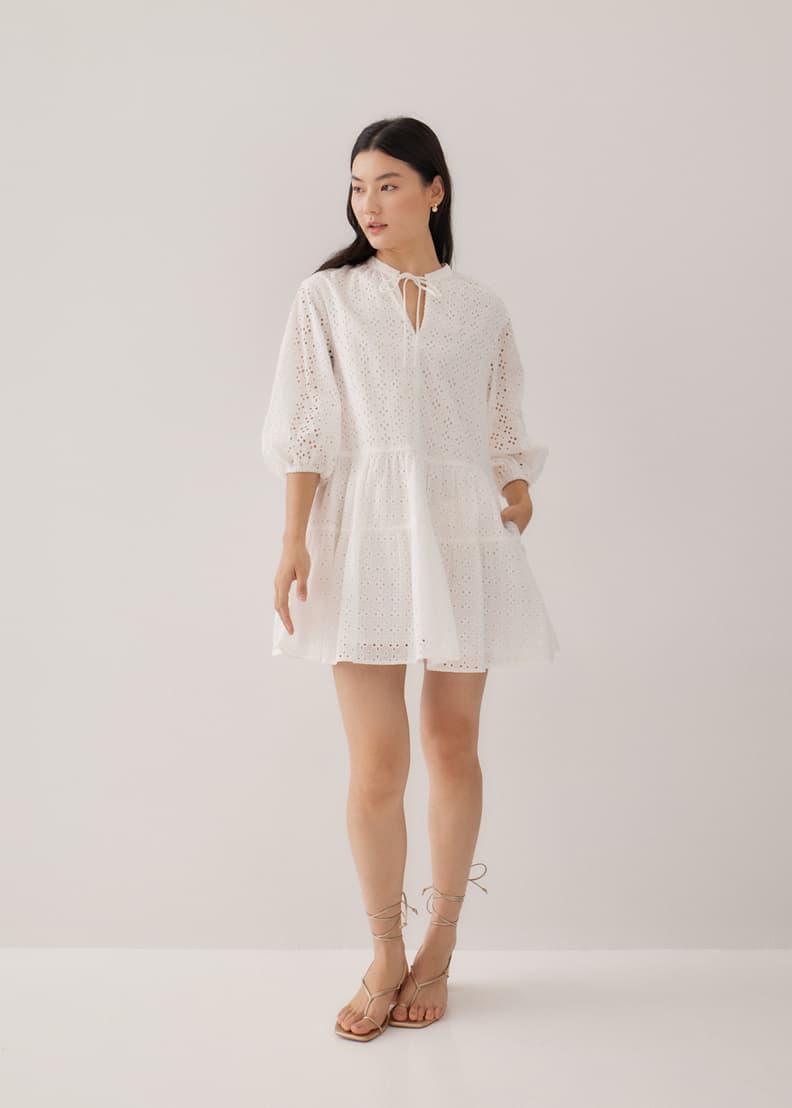 White lace panel sales tiered mini dress