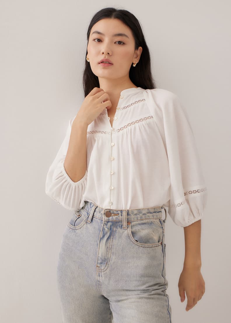 Guada Lace Trim Puff Sleeve Blouse | Love, Bonito SG Guada Lace Trim Puff Sleeve Blouse | Love, Bonito SG