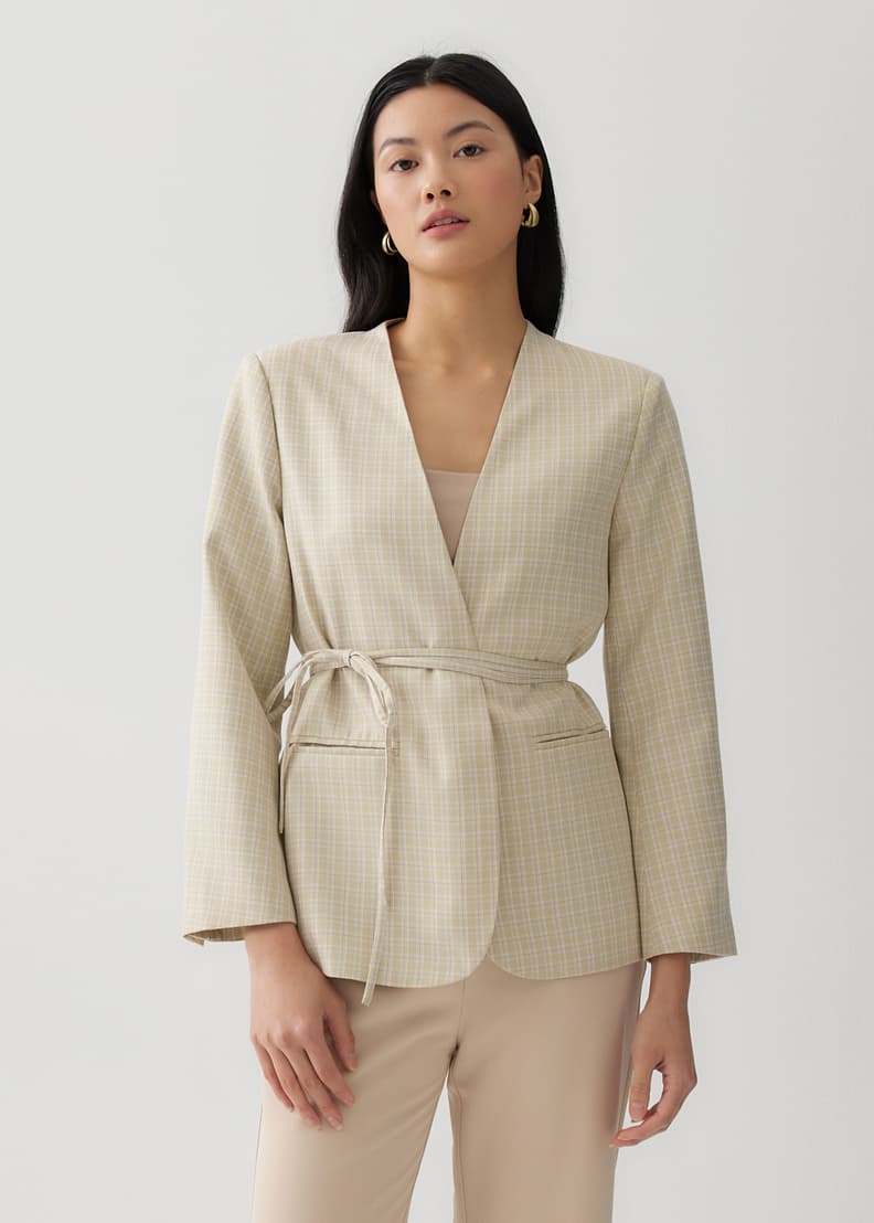 Check belted blazer outlet