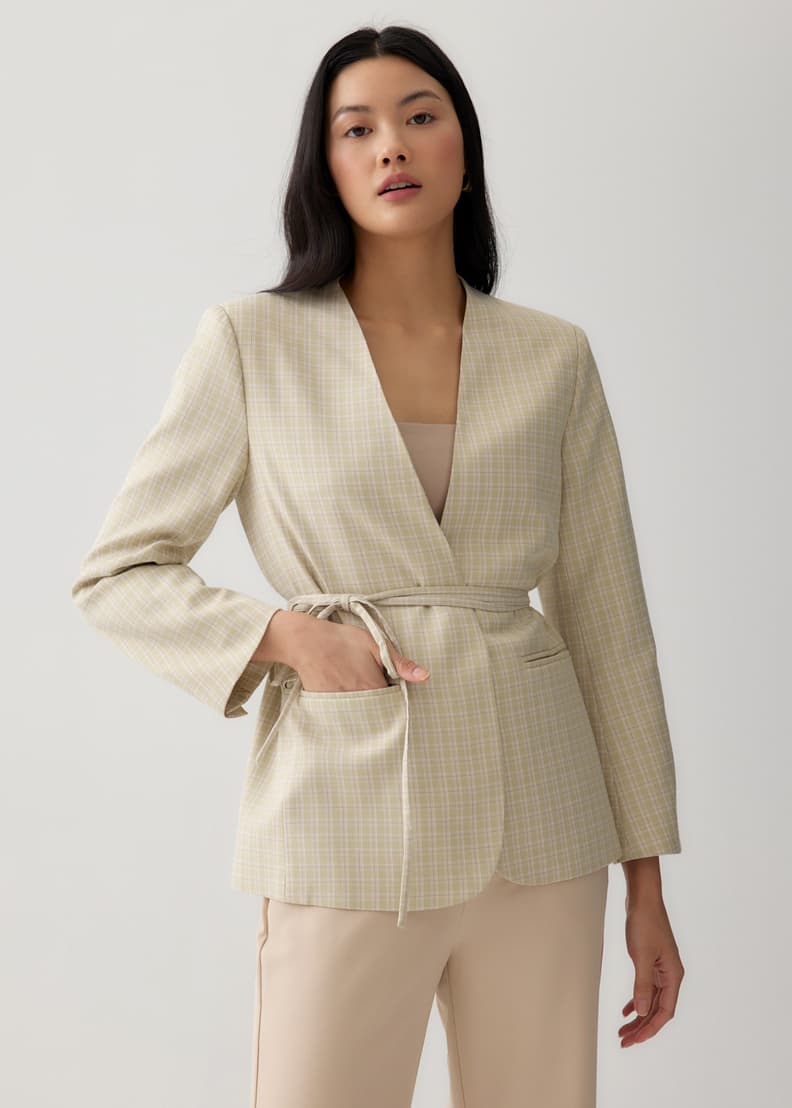 Mari Padded Checkered Belted Blazer | Love, Bonito SG