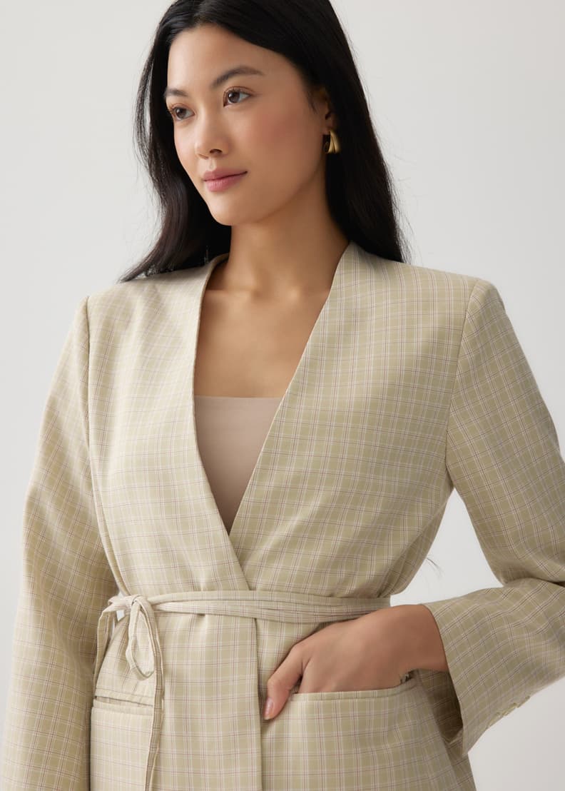 Check belted blazer clearance