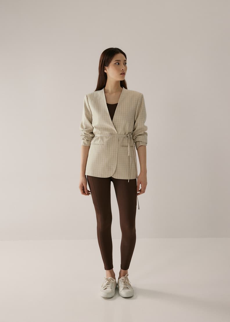 Check belted blazer outlet