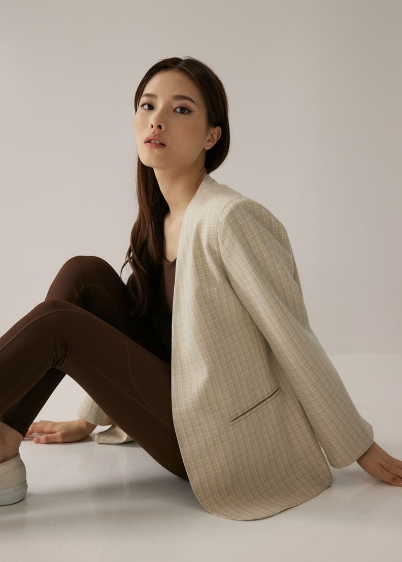 Check belted blazer outlet