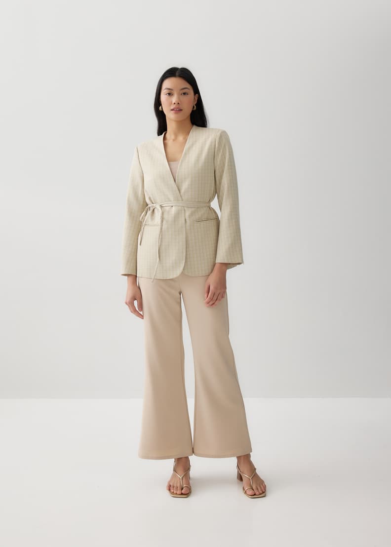 Check top belted blazer