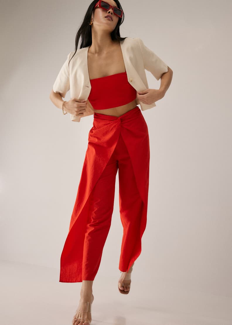 Red clearance collarless blazer