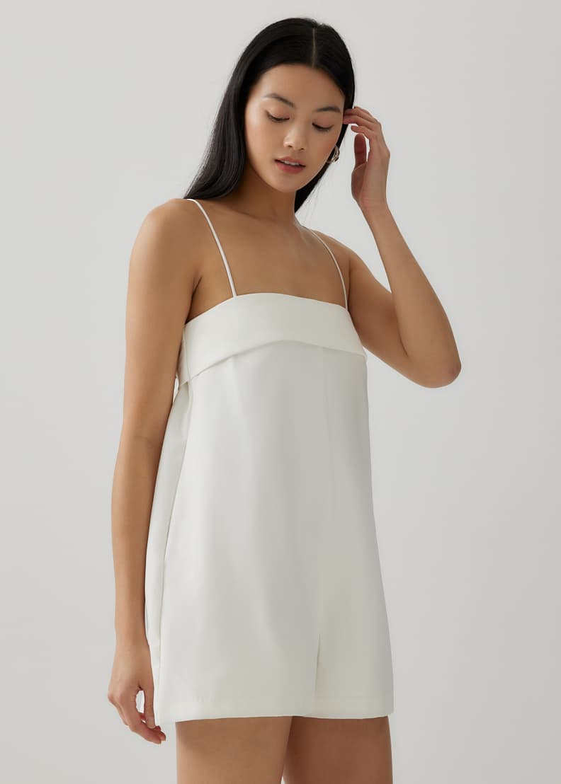 Alexandria Straight Neck Ribbon Tie Romper | Love, Bonito SG