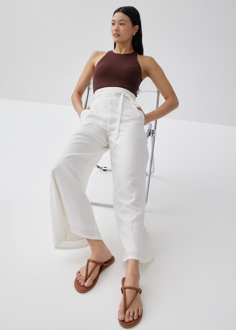 White linen wide leg pants clearance womens