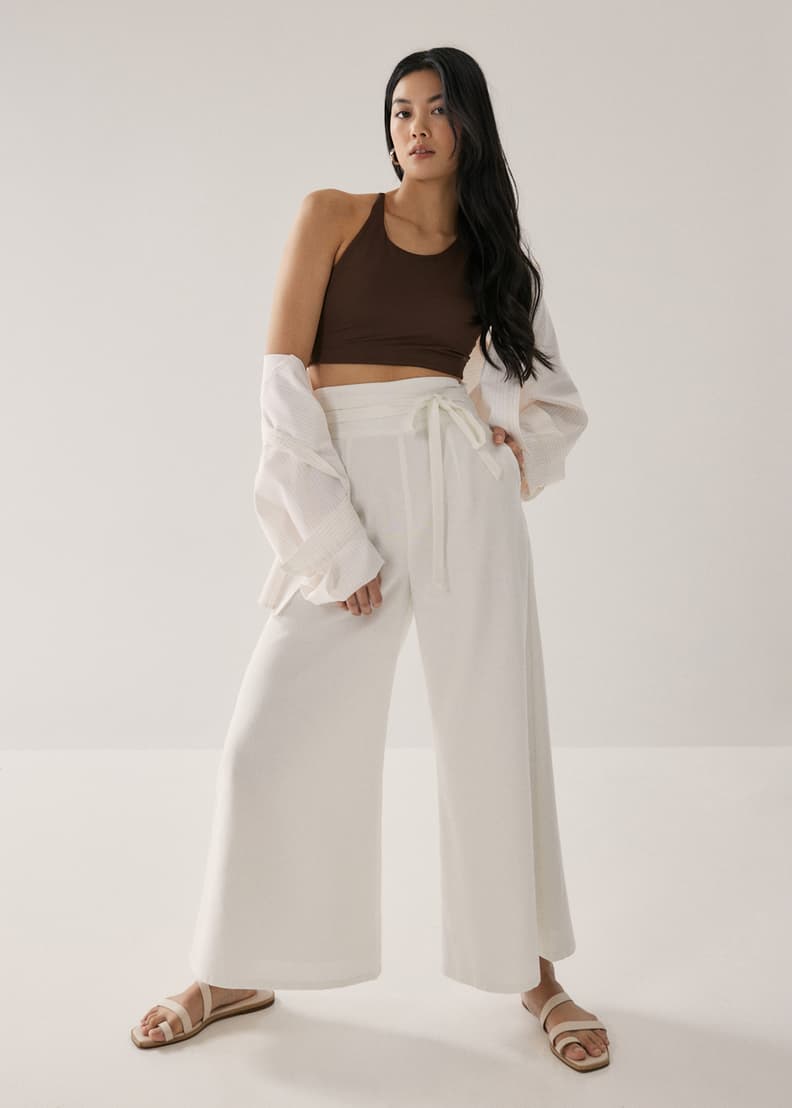 White linen discount wide leg trousers