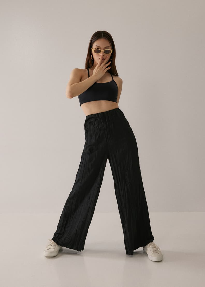 Elastic waist straight leg pants sale