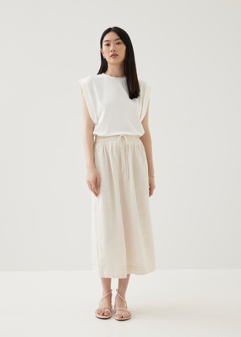 Alayna Elastic Linen Flare Midaxi Skirt