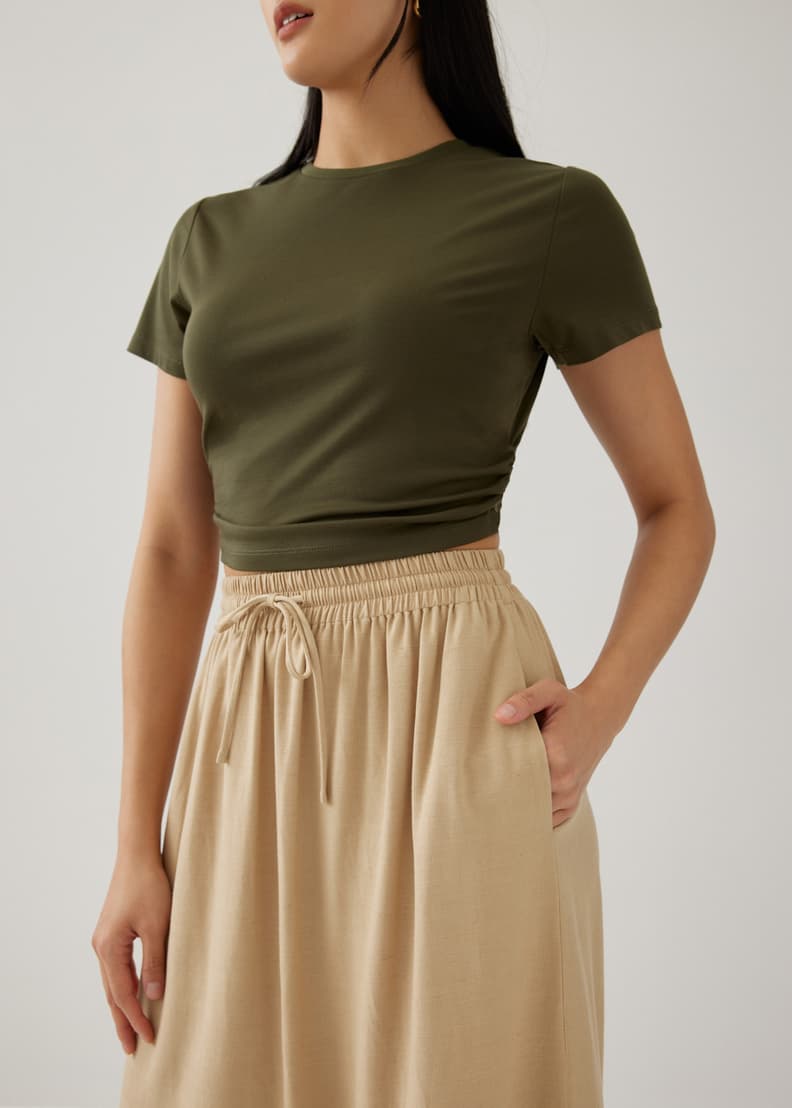 Alayna Elastic Linen Flare Midaxi Skirt Love Bonito ID