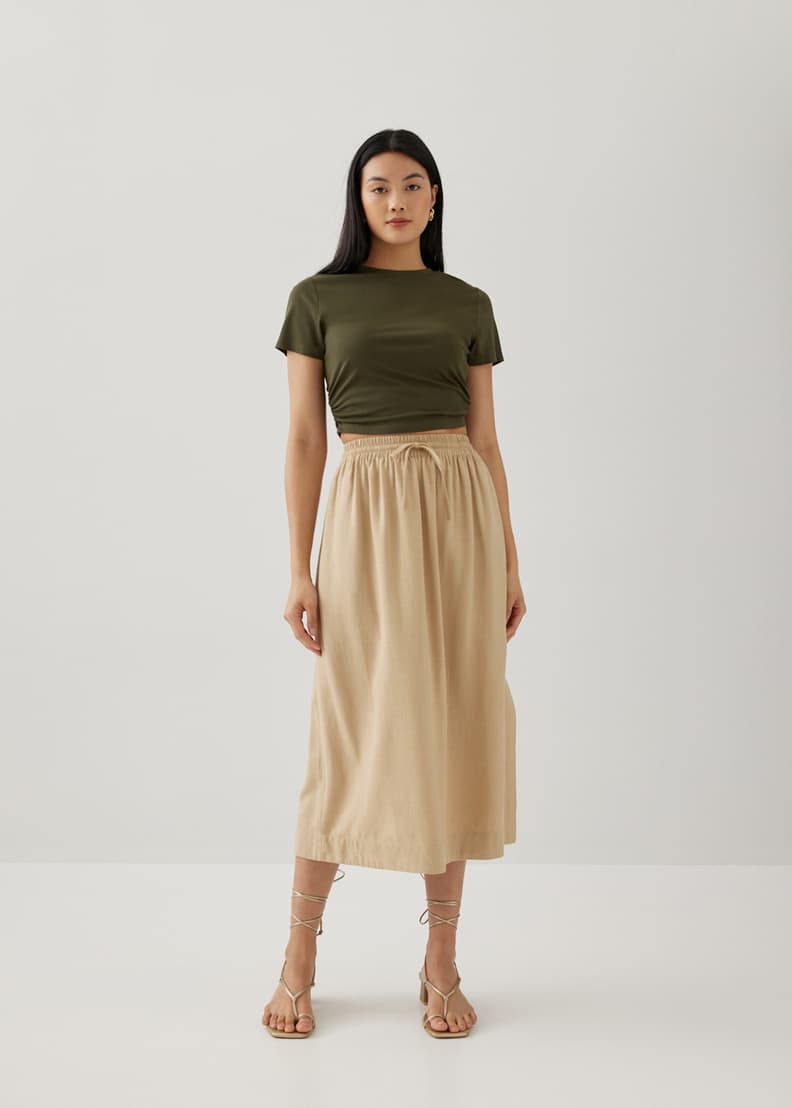 Elastic waist clearance khaki skirt