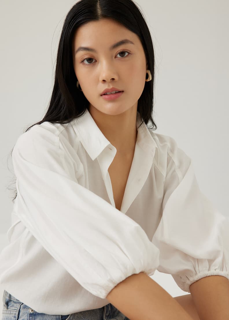 Collared puff sales sleeve blouse