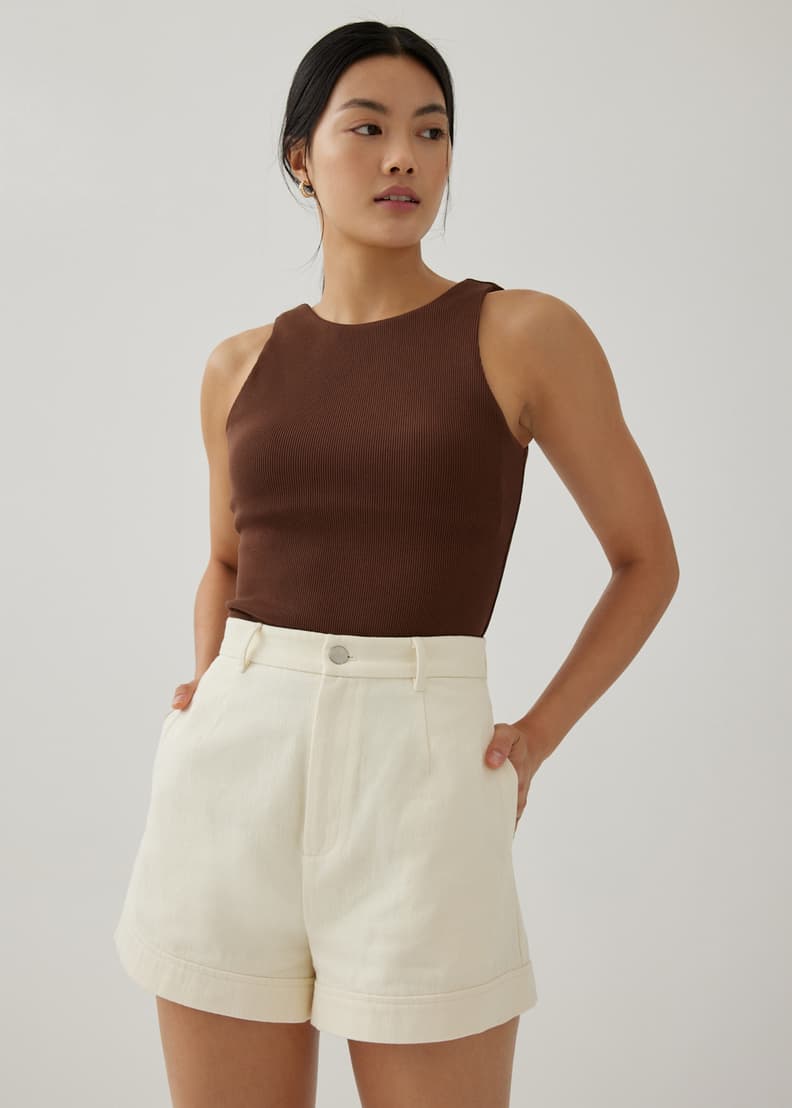 White cuffed shorts top