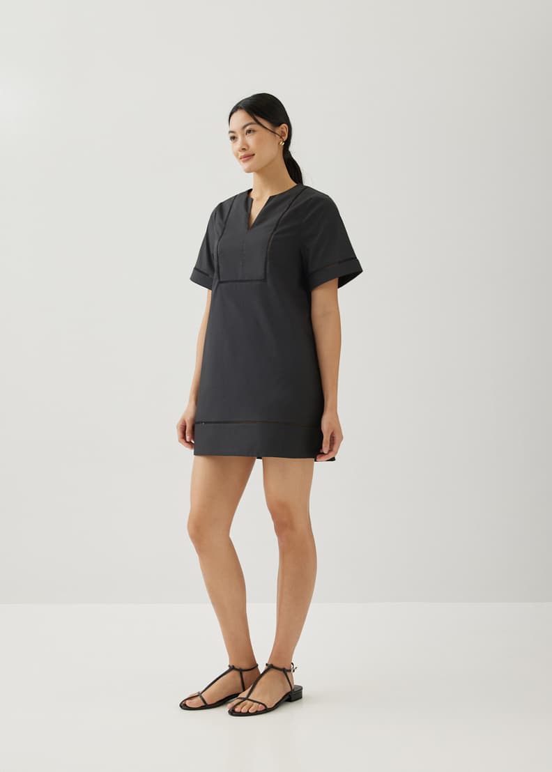 Black cotton shift dress on sale
