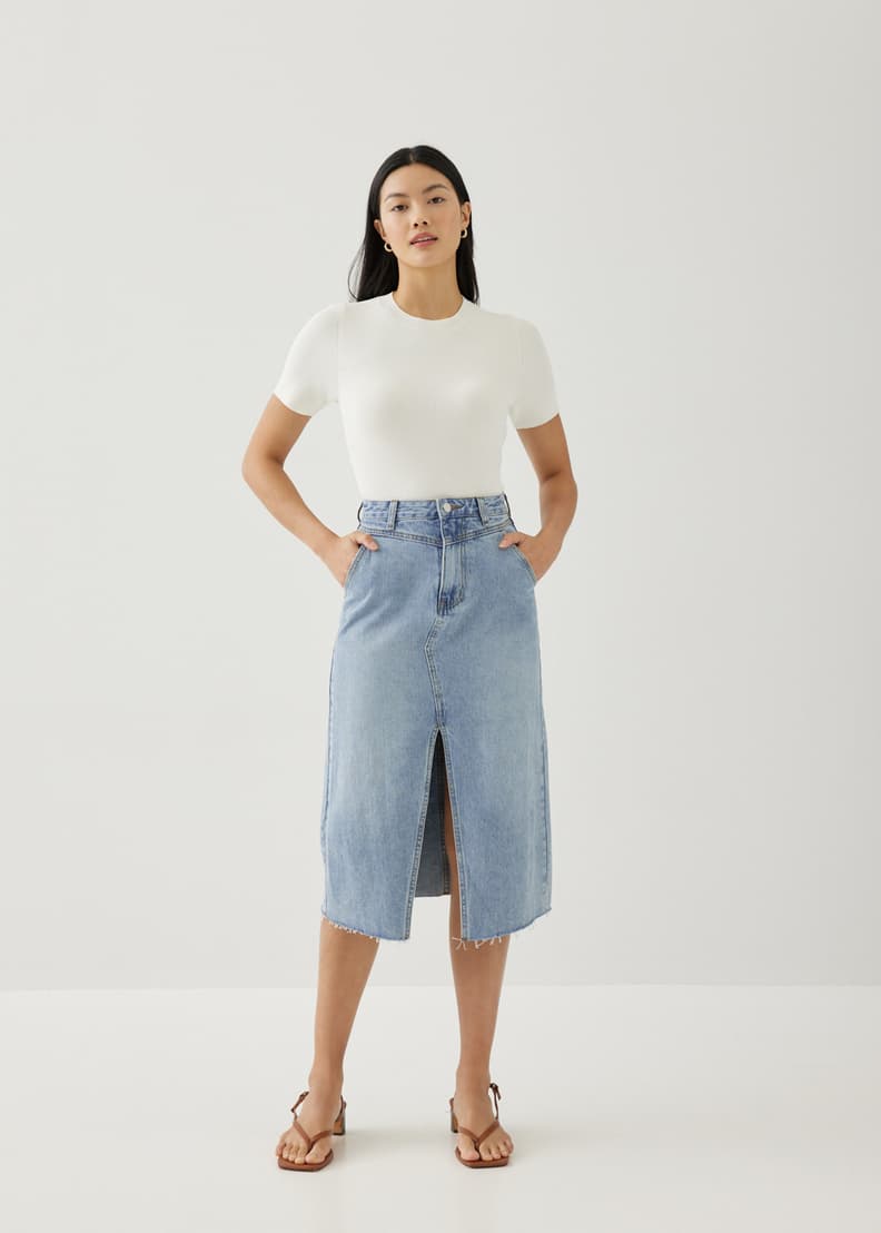 Buy Geia Denim Midi Skirt Love Bonito Shop Women s Fashion