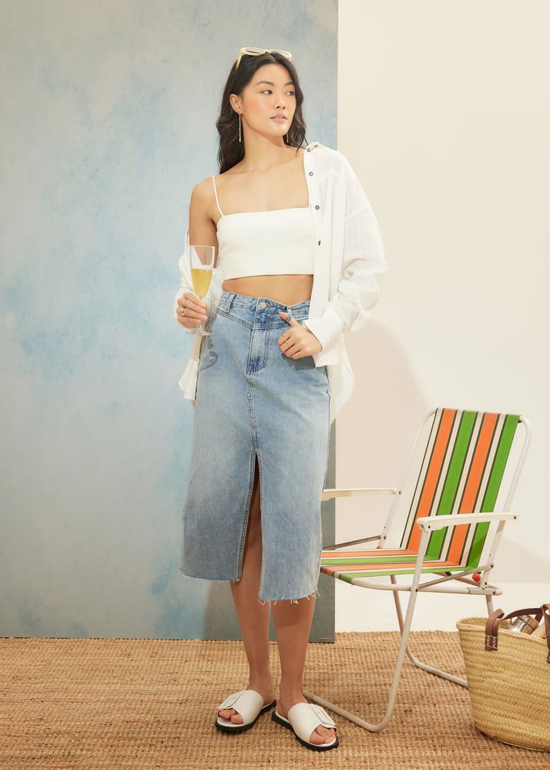 Denim midi skirt philippines shop