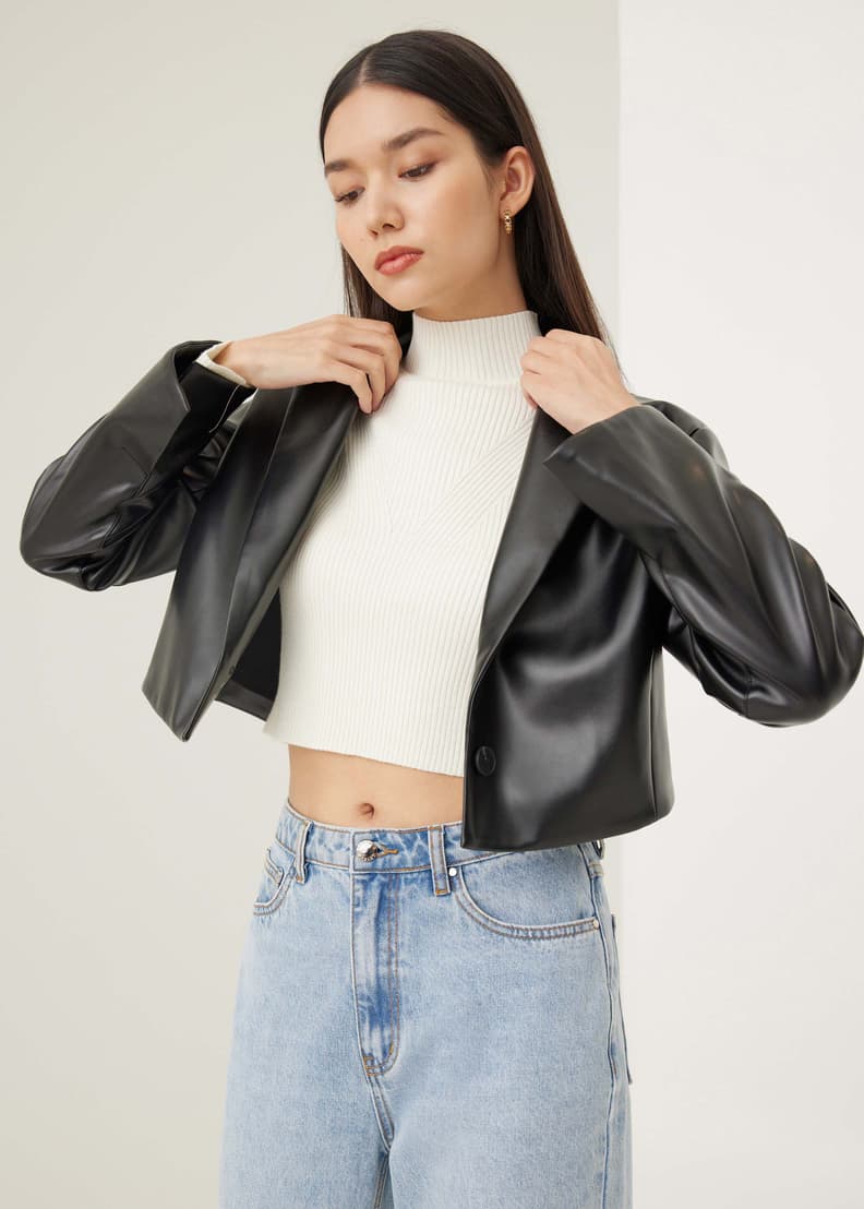 Cropped pleather jacket hotsell