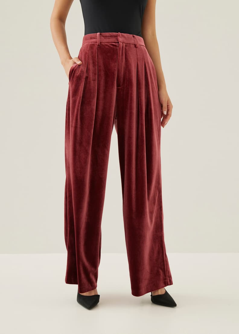 Velvet pleated trousers store