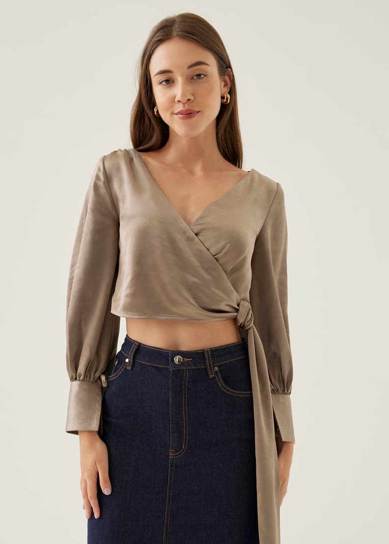 Buy Elicia Satin Wrap Blouse @ Love, Bonito Singapore, Shop Women's  Fashion Online