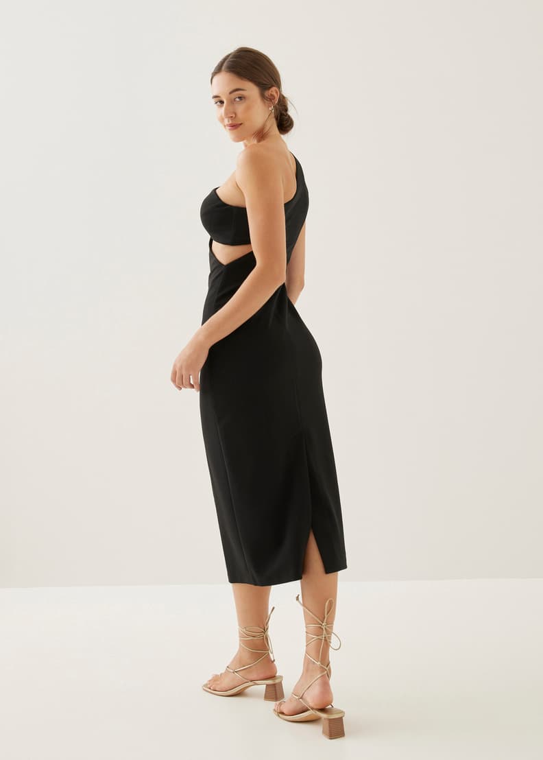 Black asymmetric on sale midi dress