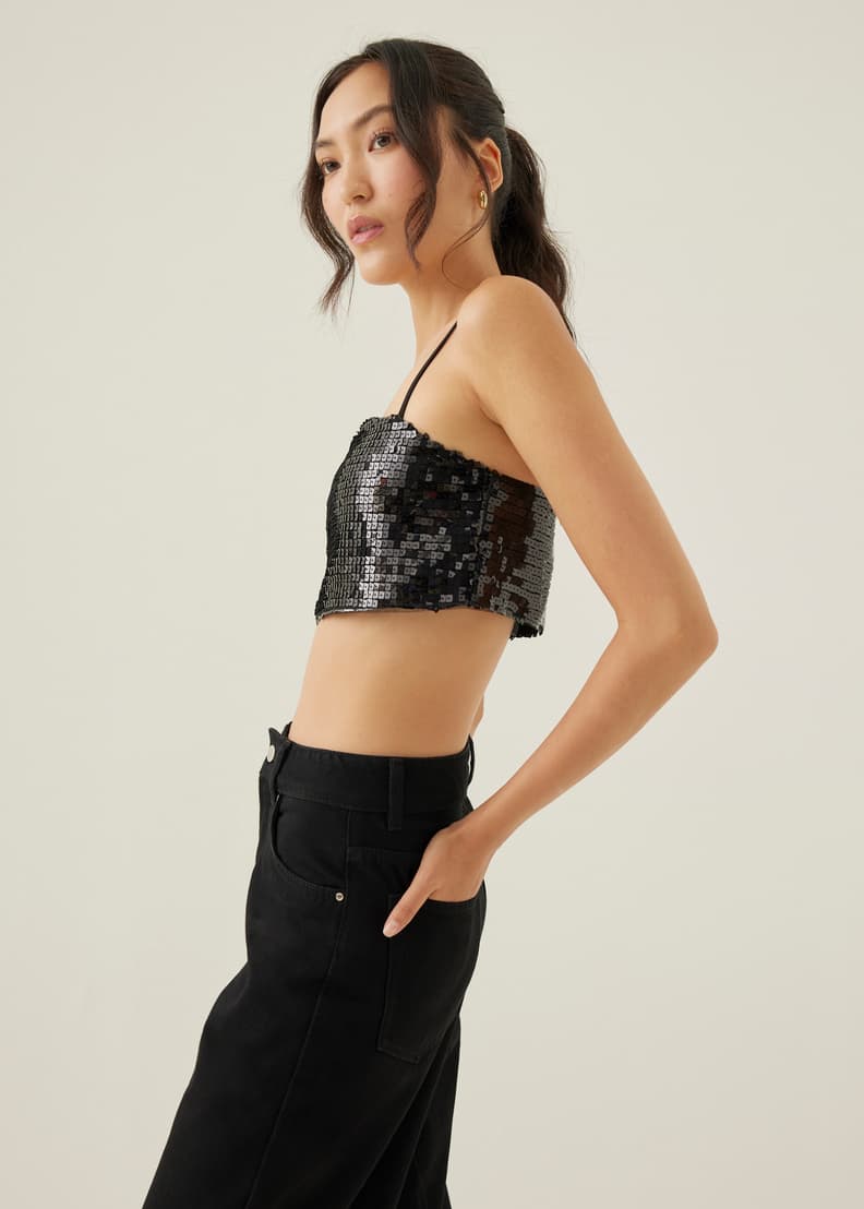Buy Lanley Padded Sequin Crop Camisole Top Love Bonito Shop