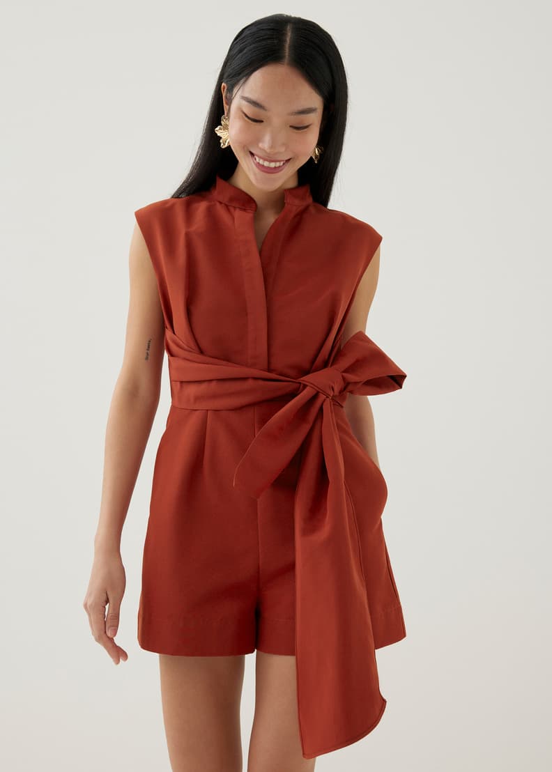 Mandarin collar jumpsuit hot sale