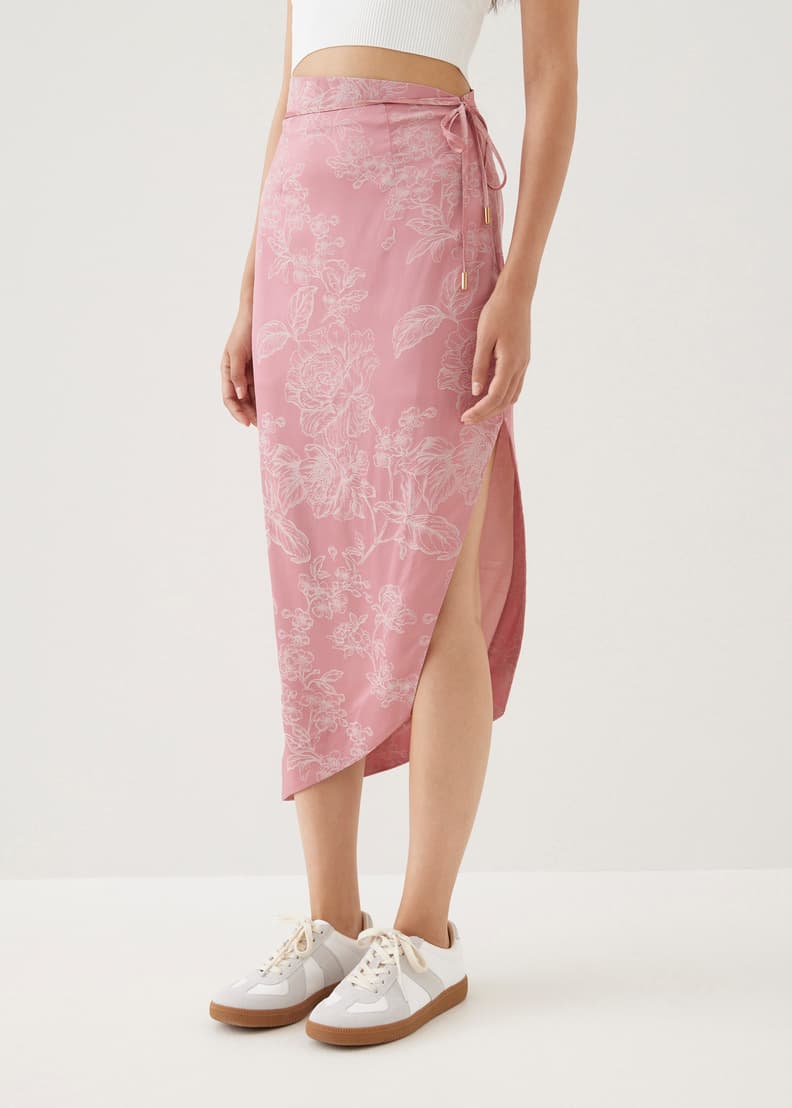 Pink asymmetric online pencil skirt