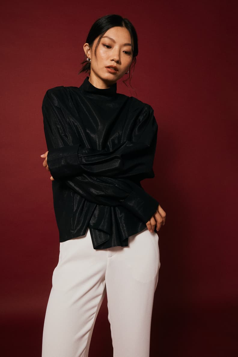 Black silk hotsell turtleneck blouse