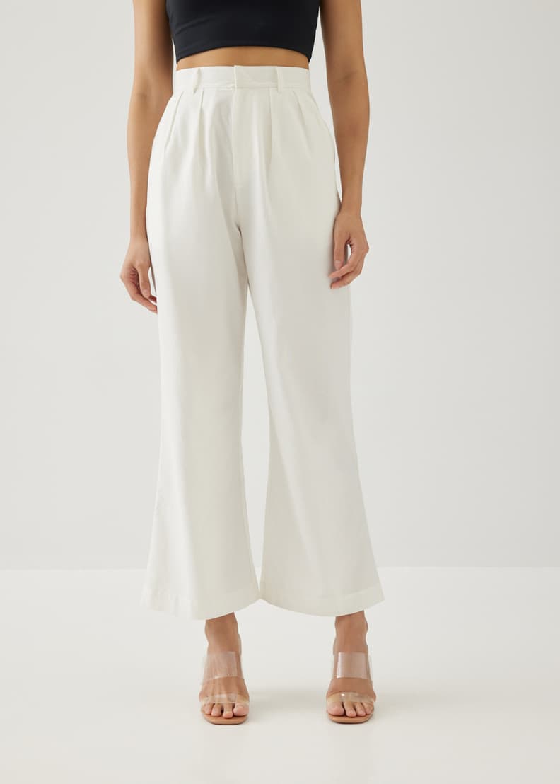 White cotton flare pants hotsell