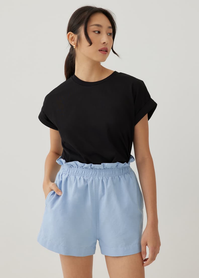 Casual loose plain deals elastic waist shorts
