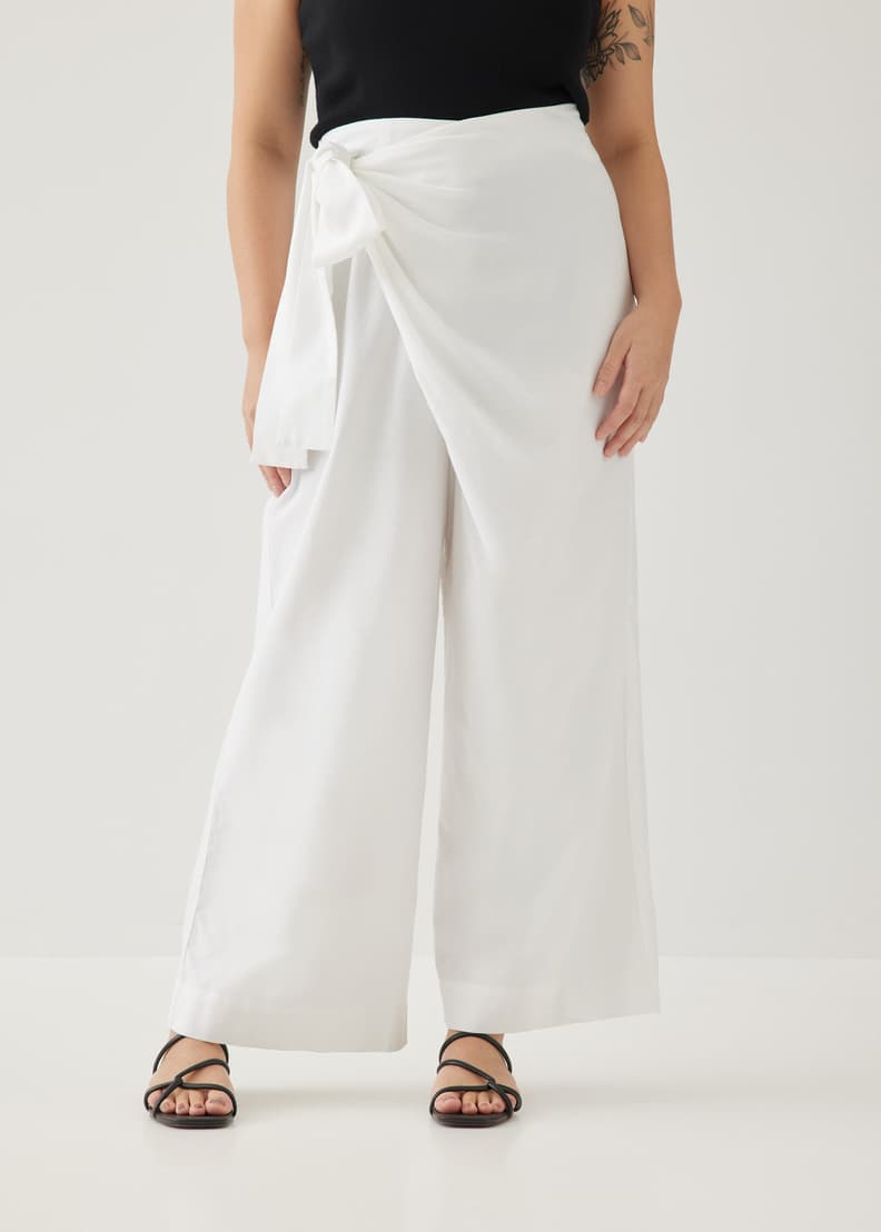 White cotton wide leg pants sale