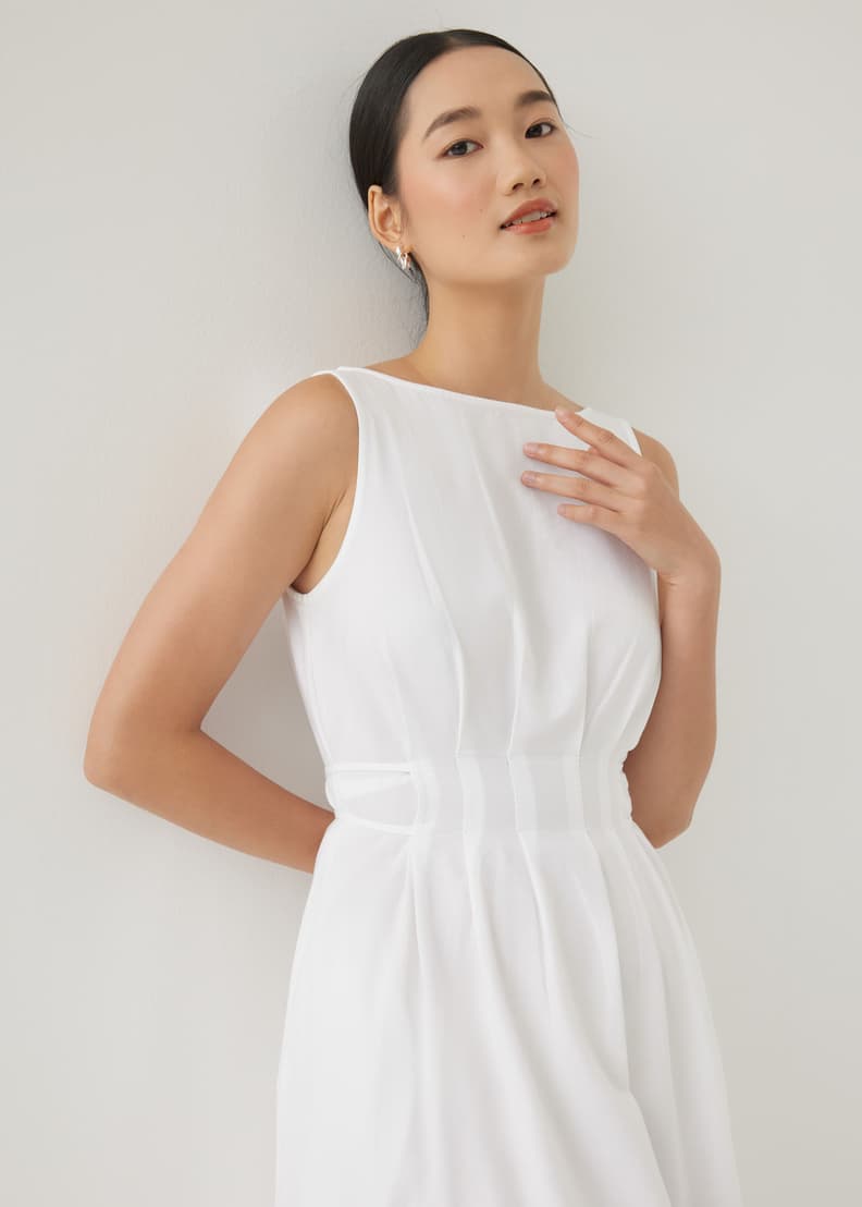 White cotton fit and flare dress clearance