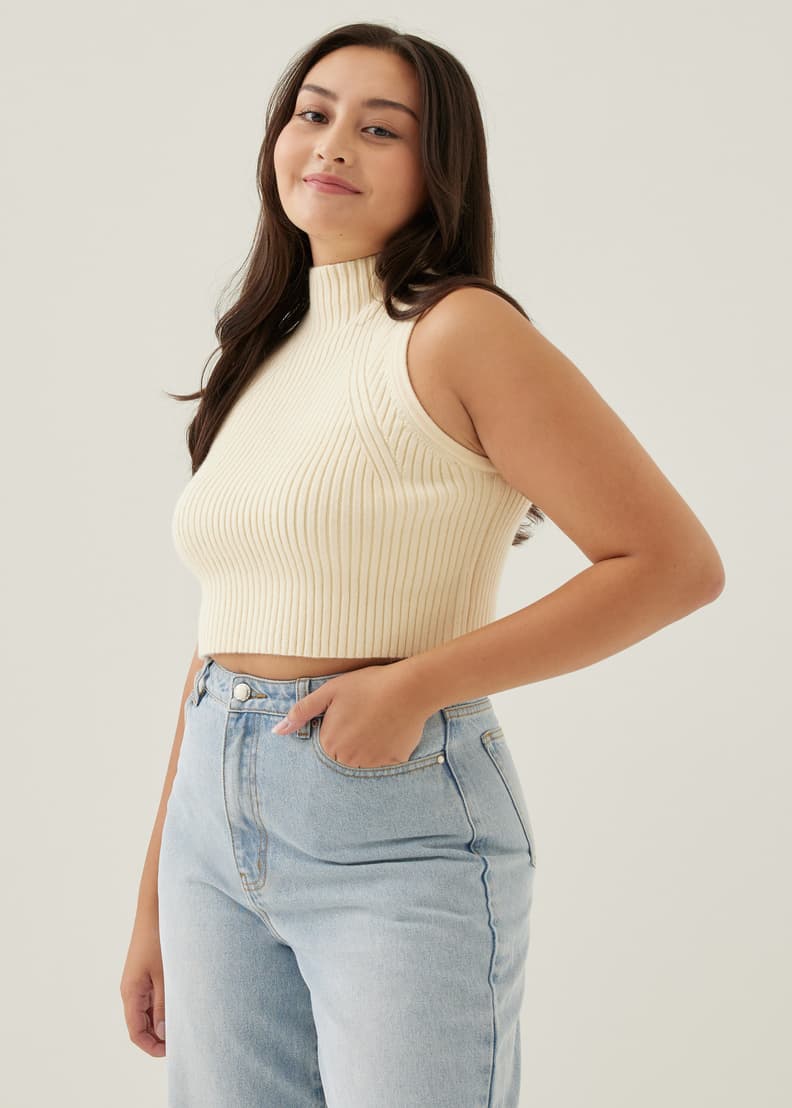 Buy Oriya Knit Turtleneck Crop Tank Top @ Love, Bonito Singapore, Shop  Women's Fashion Online