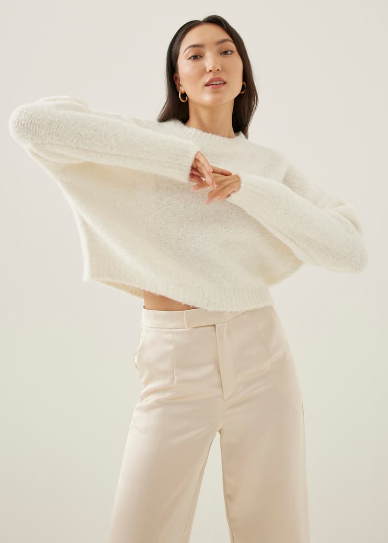 White cropped knit sweater on sale