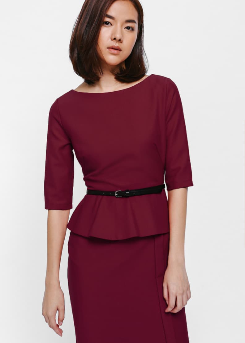 Red peplum midi dress hotsell