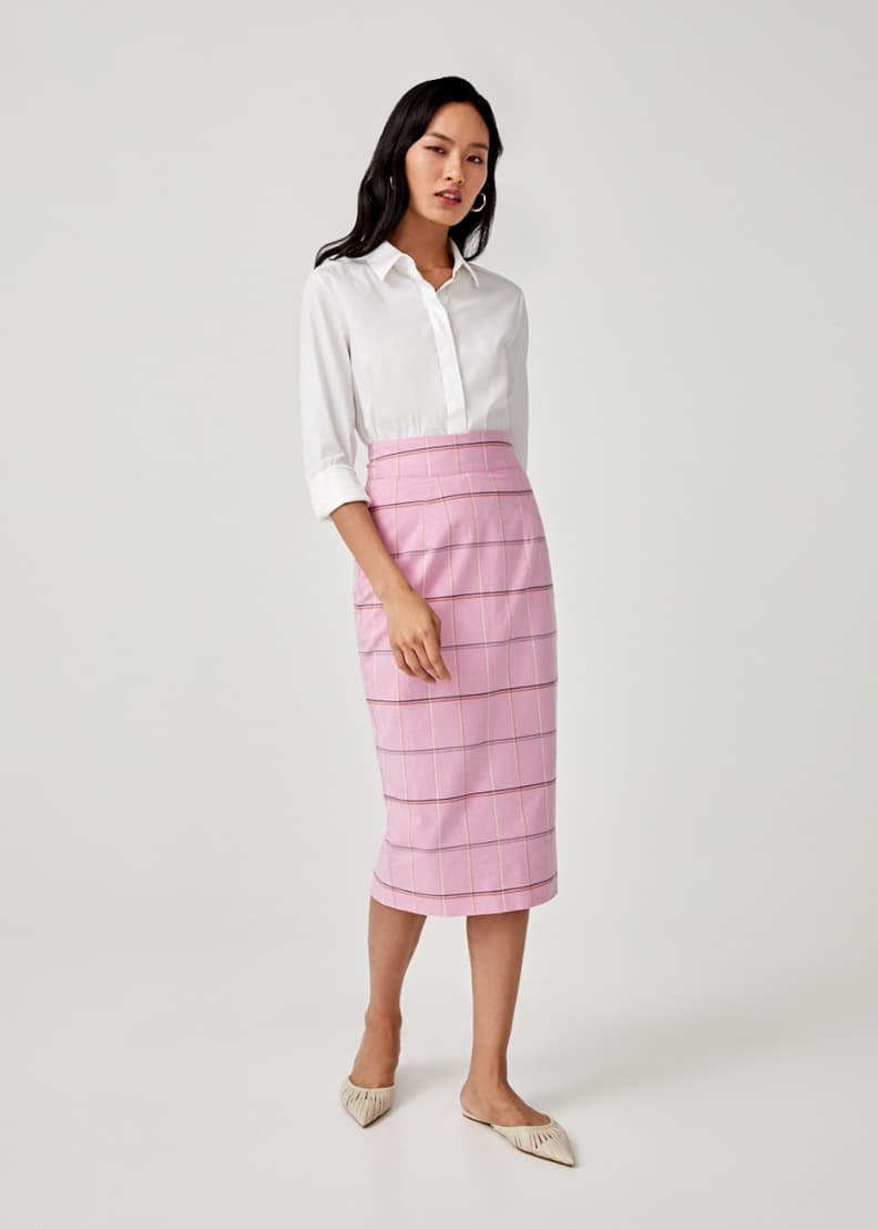 Blush pink midi pencil skirt new arrivals