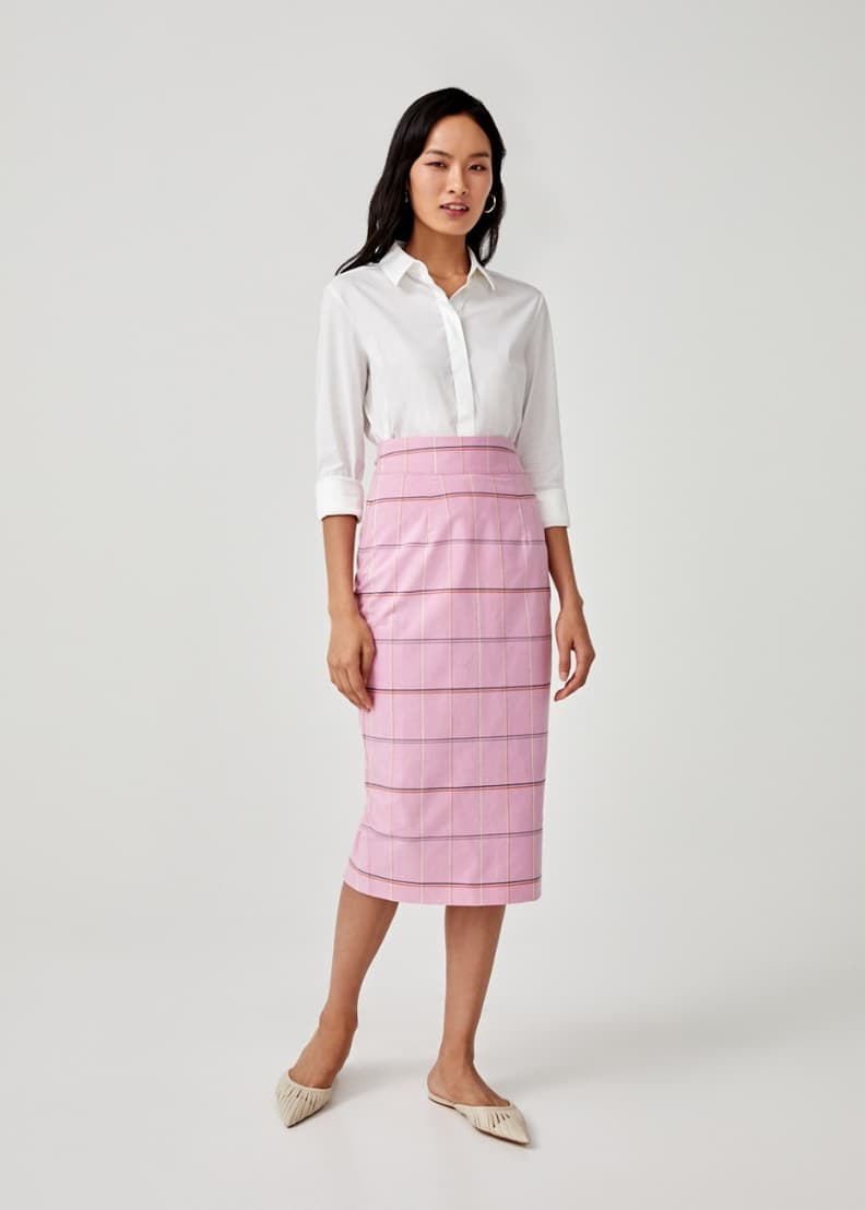 Pink checkered hot sale pencil skirt