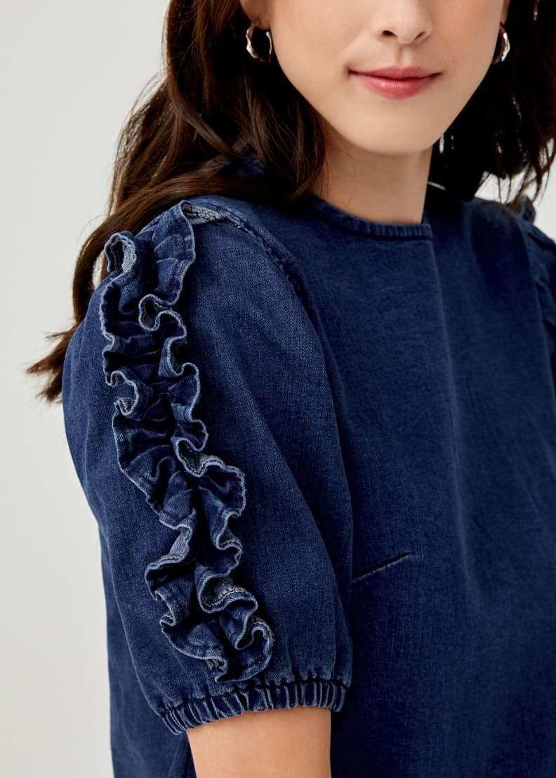 Frill sleeve denim dress clearance