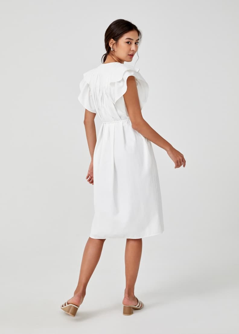 White pleated ruffle dress outlet