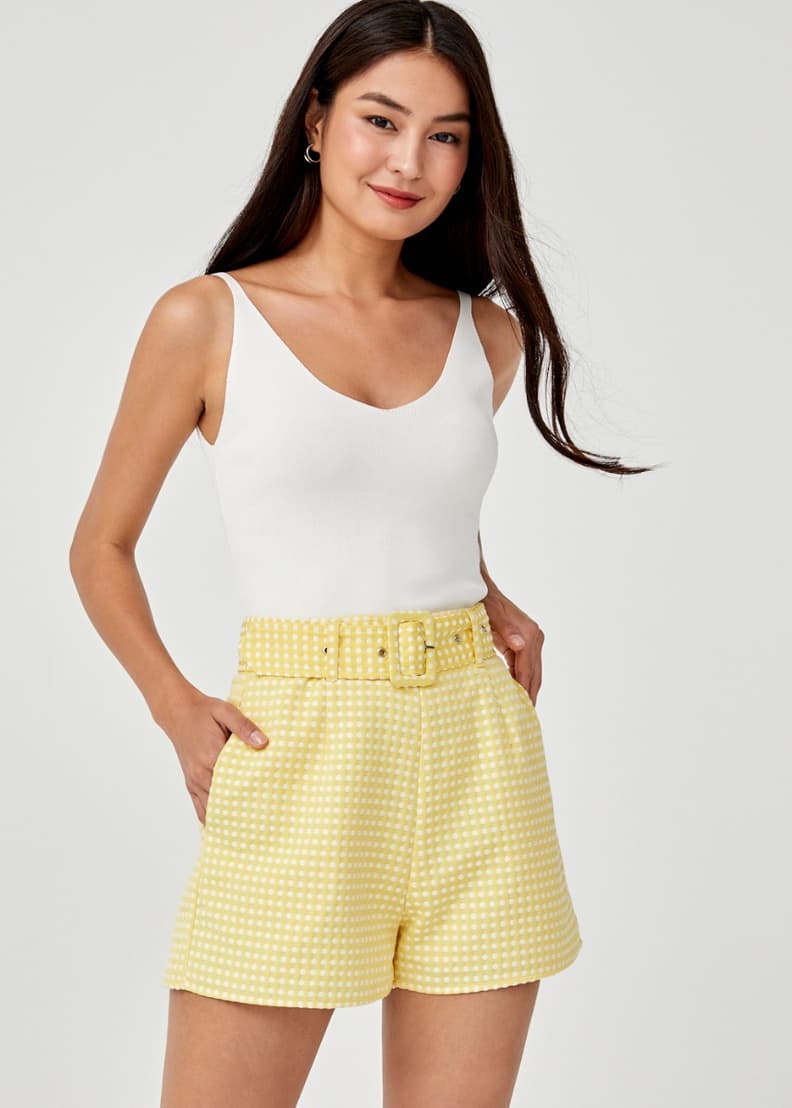 Yellow belted shorts online