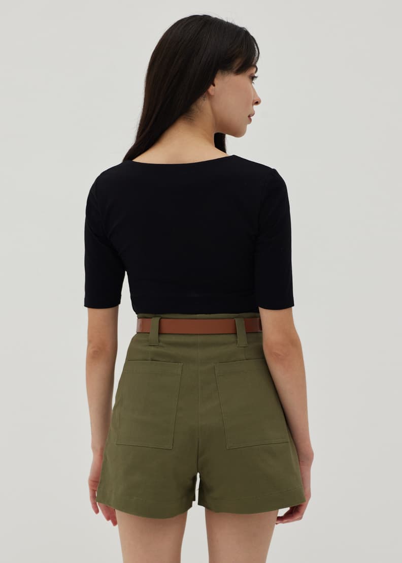 White high deals waisted belted shorts