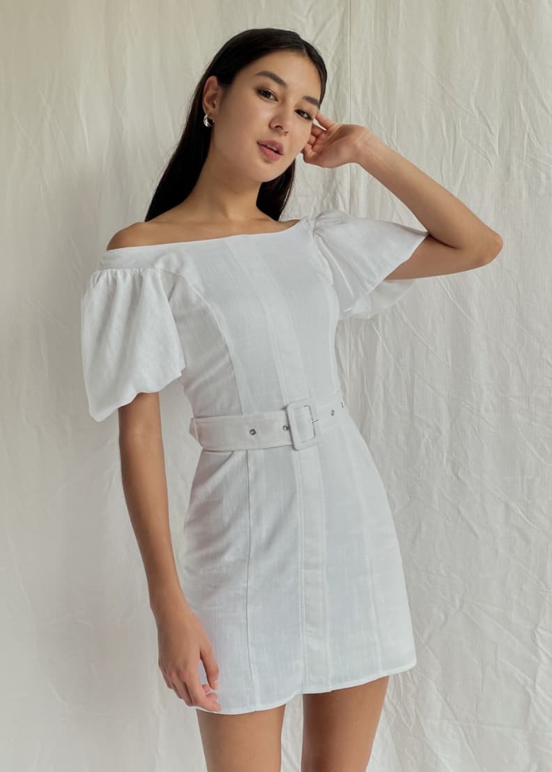 White linen off new arrivals the shoulder dress