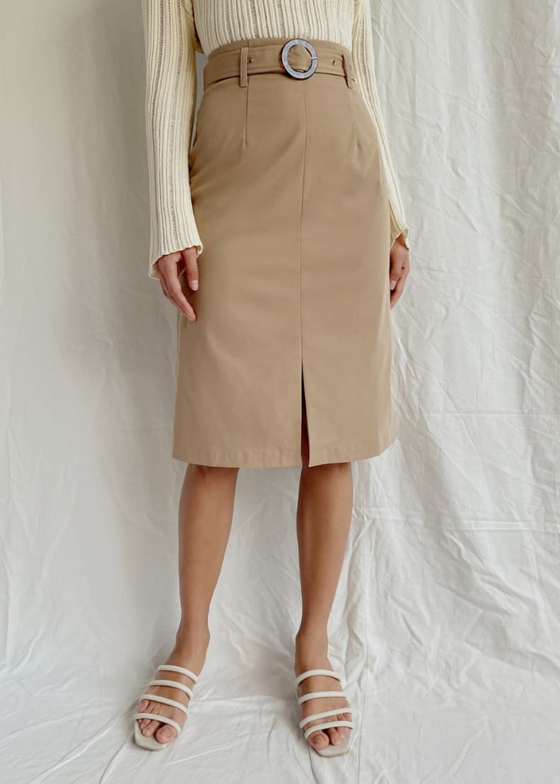 Belted a line midi store skirt