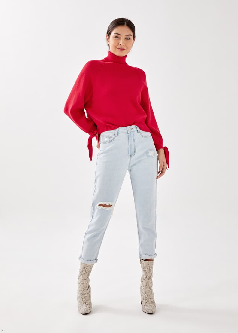 Puff sleeve shop turtleneck sweater