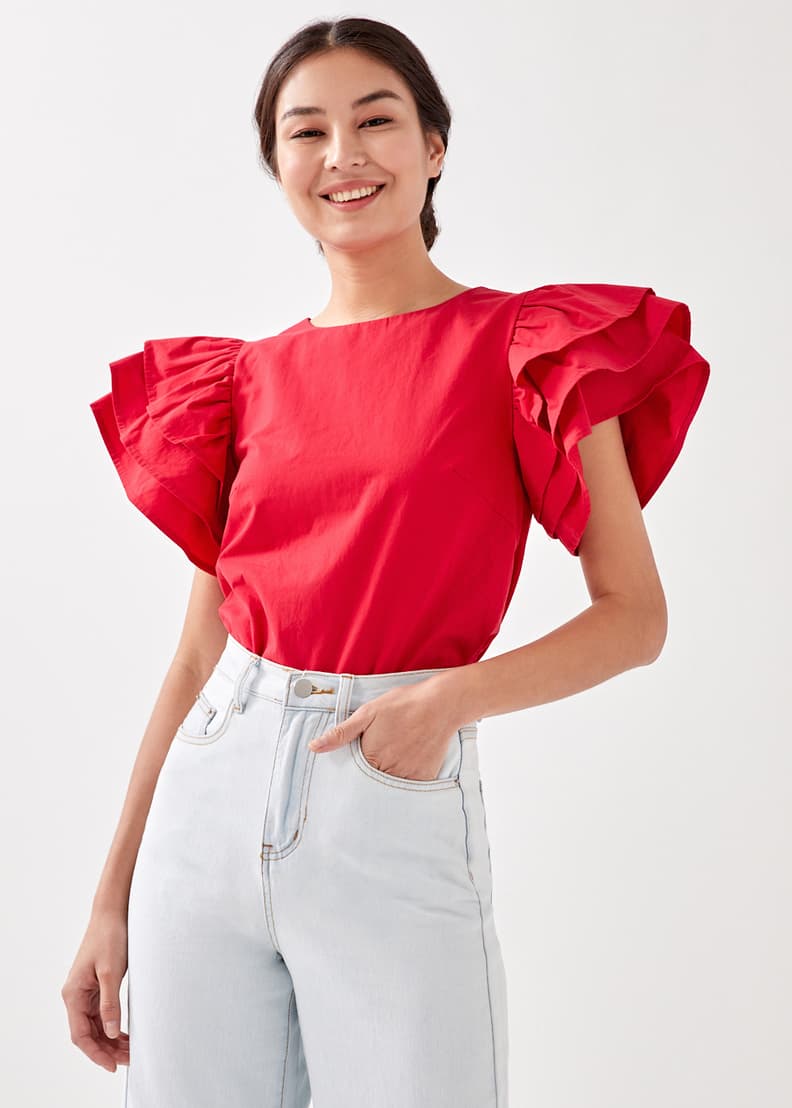 Buy Viole Ruffle Sleeve Top Love Bonito Malaysia Shop Women s