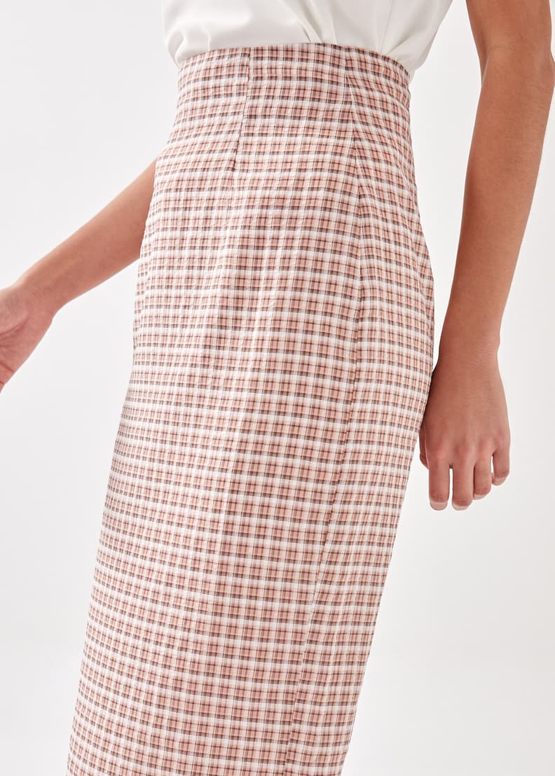 Pink gingham pencil skirt top