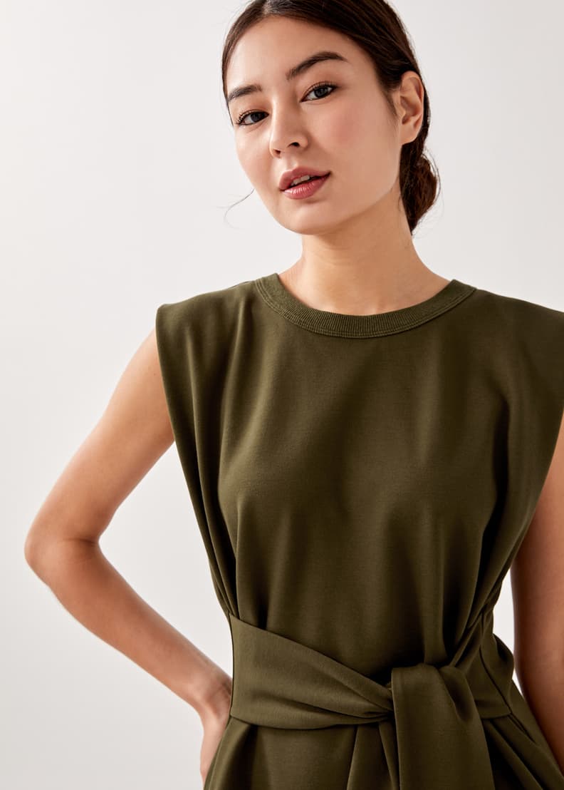Belted jersey new arrivals dress