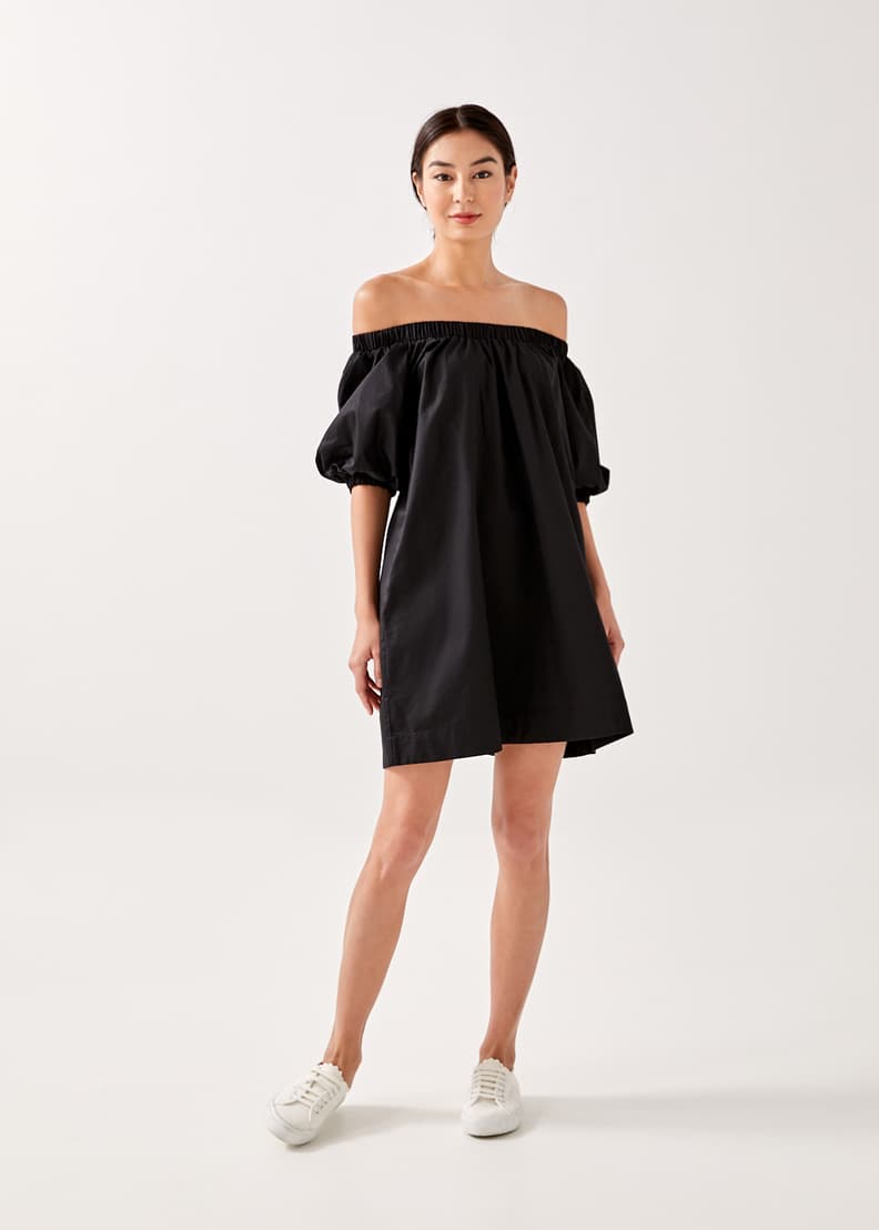 Black off shoulder puff sleeve dress on sale