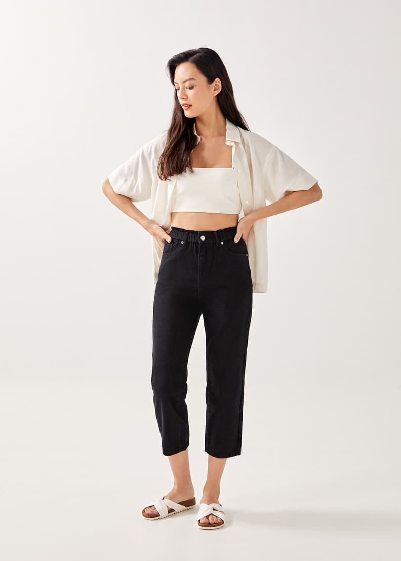 Elastic waist jeans petite clearance